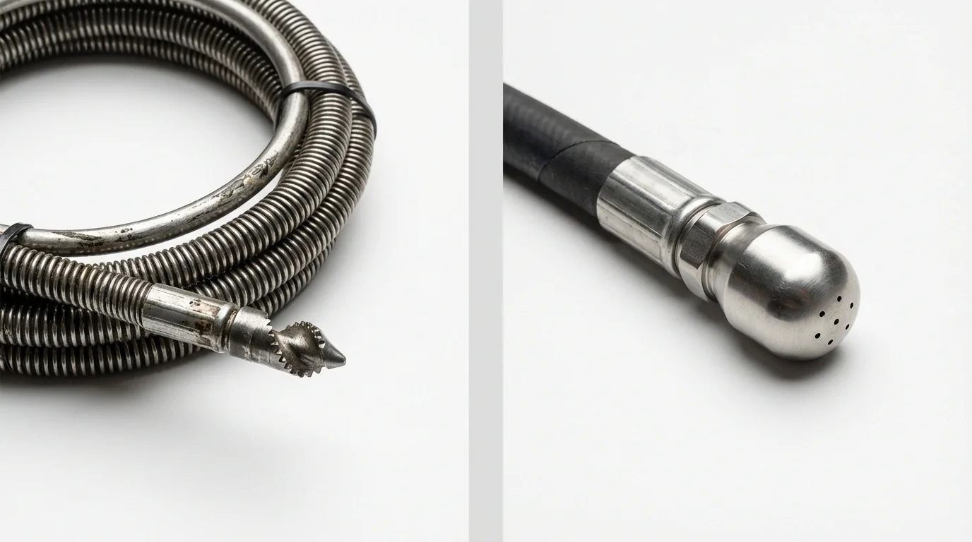 Drain snake cable and hydro jetting nozzle used for drain cleaning in Hiawassee, GA