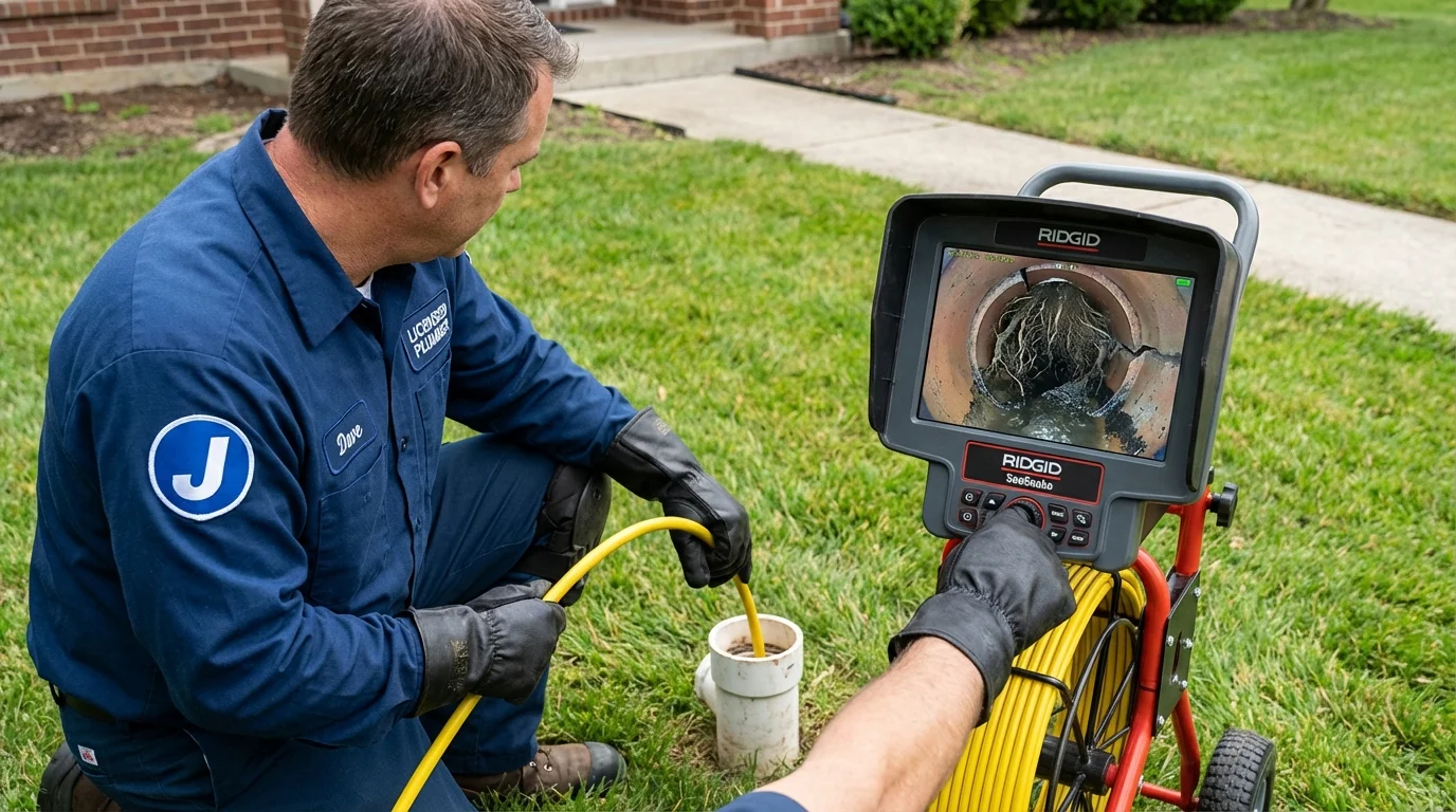 Sewer camera inspection being performed by Johns Plumbing LLC in Hiawassee