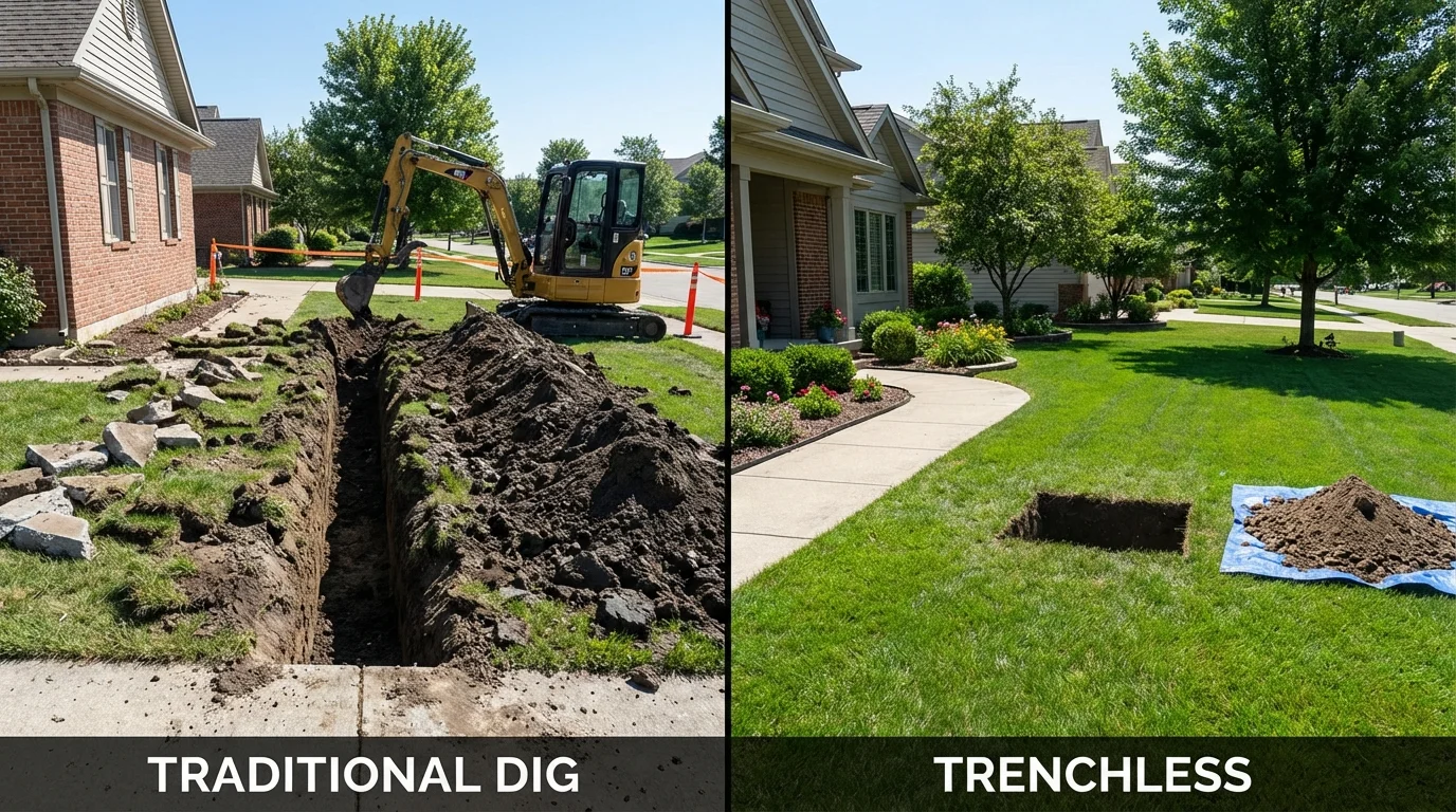 Trenchless sewer repair with minimal yard damage versus traditional excavation in Hiawassee, GA